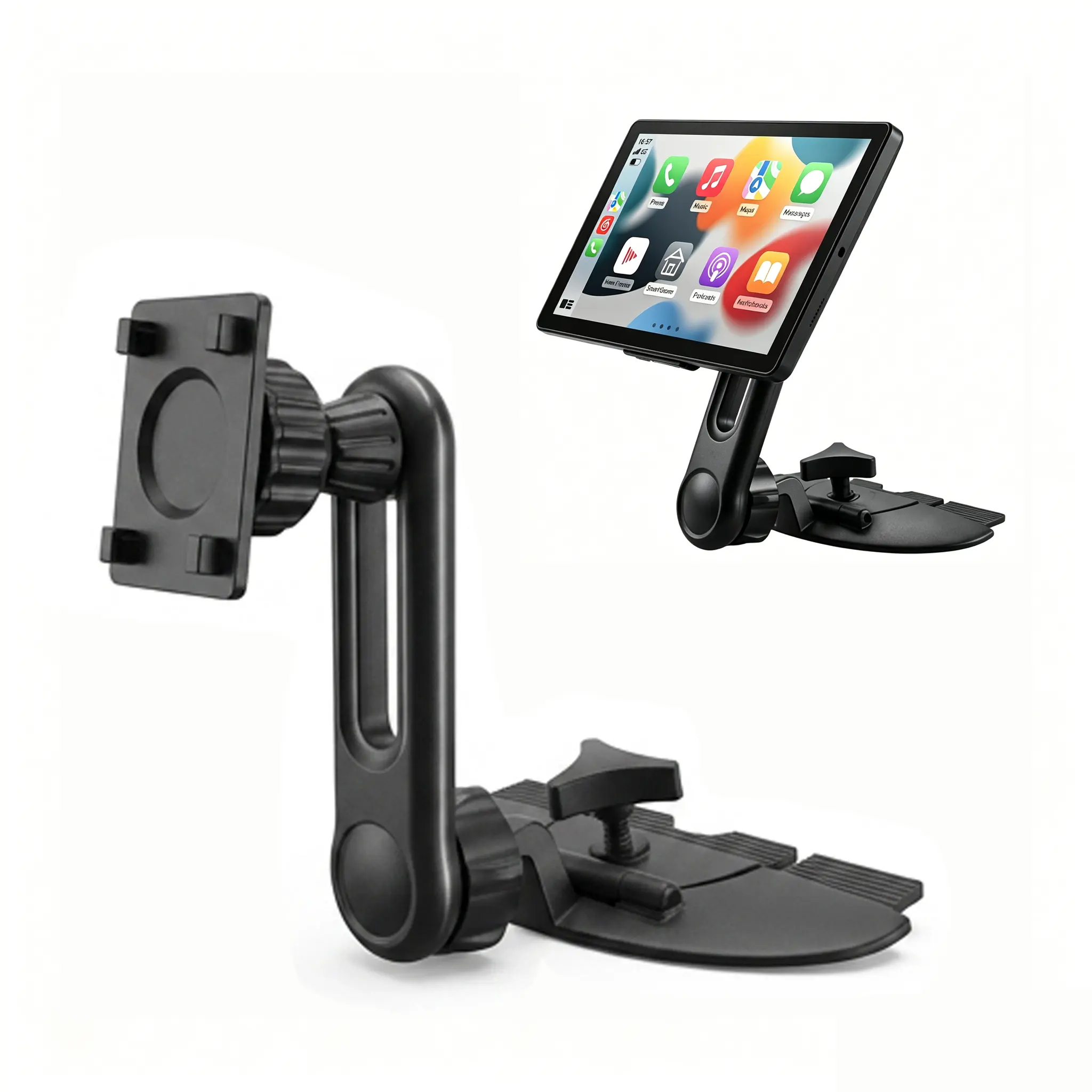 Extended CD Slot Bracket CarPlay Mount Kit - 17mm Vehicle Accessories with Adjustable Arm, 360° Rotates Universal Head, Car Dashboard Mount & Holder for In-Car Monitors, Driving Safety, Car Mount Kit