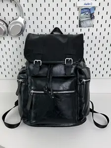 Men's PU Leather Backpack, Casual College Style, Large Capacity Zipper Closure, Trendy Daily Use Travel Bag, All Seasons, Durable Backpack