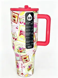 HydroJug 40oz Insulated Tumbler with Handle and Straw Leakproof Stainless Steel Travel Mug Cute Print Water Bottle for Coffee Iced Drinks Office Car Drinkware Flasks Portable Bottled