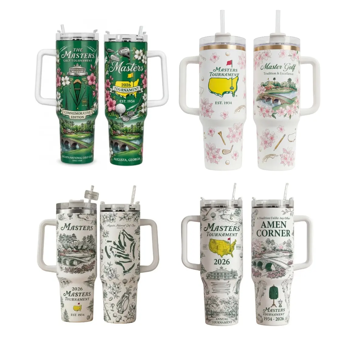 Masters Golf 2026 Collection Tumbler 40oz 20oz with Handle, Augusta National Inspired Champion Design, Golf Lover Gift Cup, Insulated Travel Mug for Golf Fans