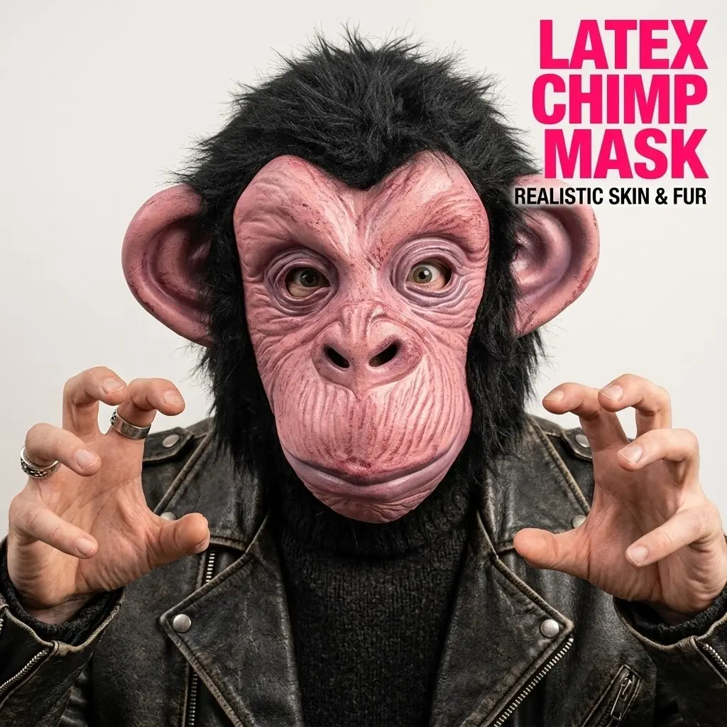 PATYGR Gorilla Mask - Realistic Latex Full Face Headgear with Black Hair Funny Original Animal Ape Costume for Halloween Cosplay Props Monkey Face Helmet