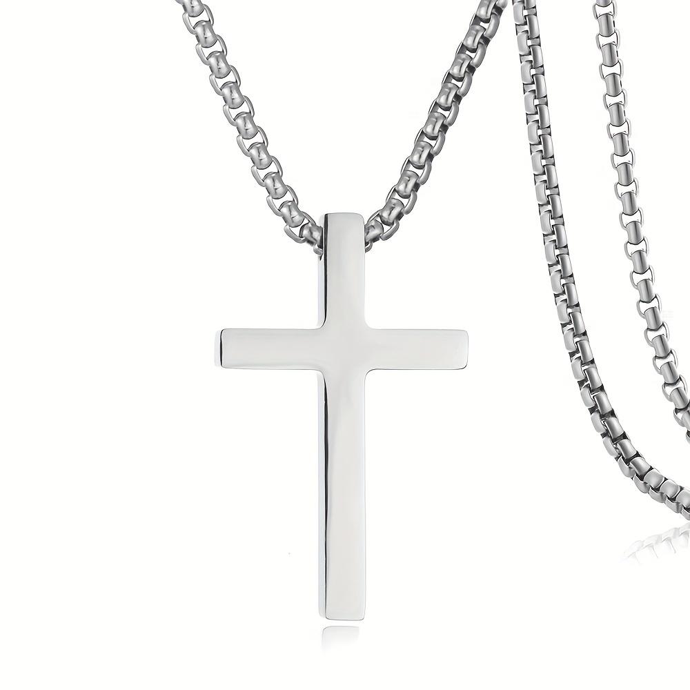 Stainless Steel Cross Necklace for Men – Christian Pendant with Box Chain, Silver & Gold Options, Religious Jewelry Gift for Boyfriend Son