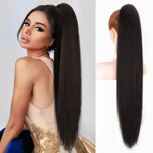 [HolidayHaul]HIUSVO Ponytail Extension Claw 30 Inch Long Straight Pony Tail Clip in Claw Hair Extensions Natural Looking Soft Synthetic Heat Resistant Hairpiece for Women