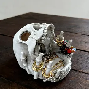 Skull Jewelry Storage Box Gothic Halloween Decor with Multiple Compartments Necklace Hooks and Liner Resin Desktop Organizer for Rings Earrings Necklaces Artistic Home Decor Accessory