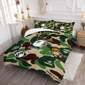 Camouflage Cartoon Quilted Comforter Set, 3-Piece with 1 Quilted Comforter + 1/2 Pillowcases, Cute Animal Print Soft Microfiber All-Season Bedding, Queen/King Size for Boys Teens Hip Hop Fans, Comfy Bedding Set