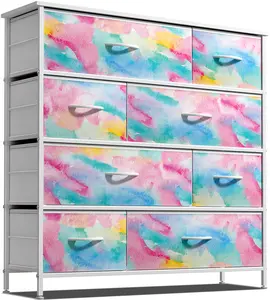 Sorbus 8-Drawer Dresser - Steel Frame, Wood Top, Fabric Bins (Tie-Dye)