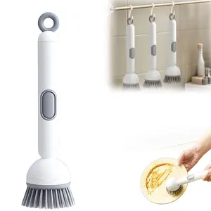 6-in-1 dishwashing brush with detergent dispenser - adjustable angle and rotating frosted brush, suitable for pots, pans, tableware, kitchen cleaning brush, with wall mounted, suitable for sinks, stoves, and cooking utensils