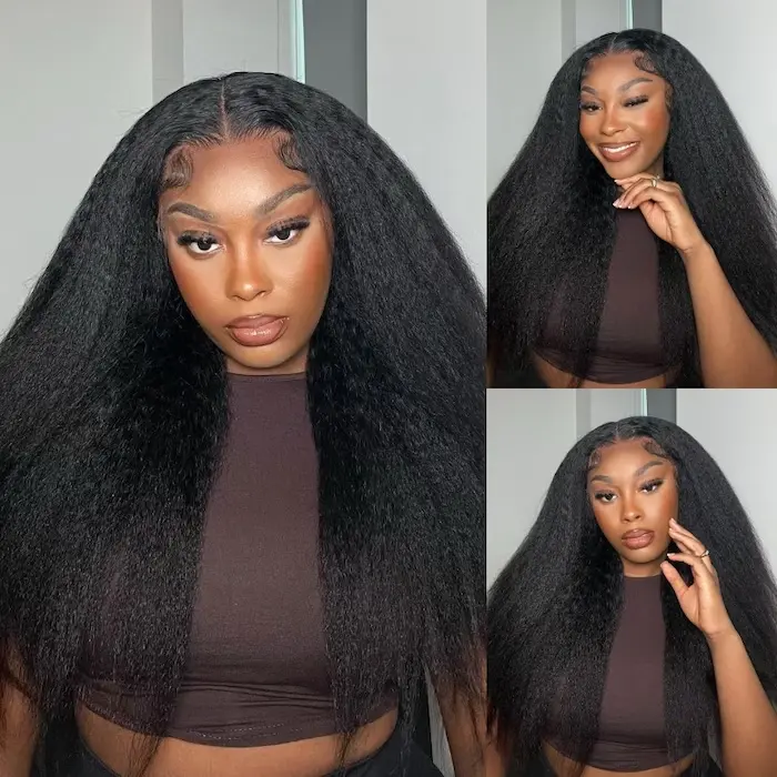 OhMyPretty Wear and Go Kinky Straight 7x5 HD Lace Closure Wig, Glueless Pre-Plucked Virgin Human Hair, 180% Density, Glueless Pre-Plucked Human Hair Lace Closure Wigs, Hairline Human Hair Lace Closure Wigs