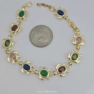 TURTLES Fashion bracelet multicolored stone's GOLD-PLATED 8"INCHES beautiful design