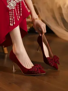 New Women's High Heel Wedding Shoes, Fine Heel Dress Combinations, Non-Tiring High Heel Single Shoe, Fashion Casual Design, Bowknot Decoration, Elegant