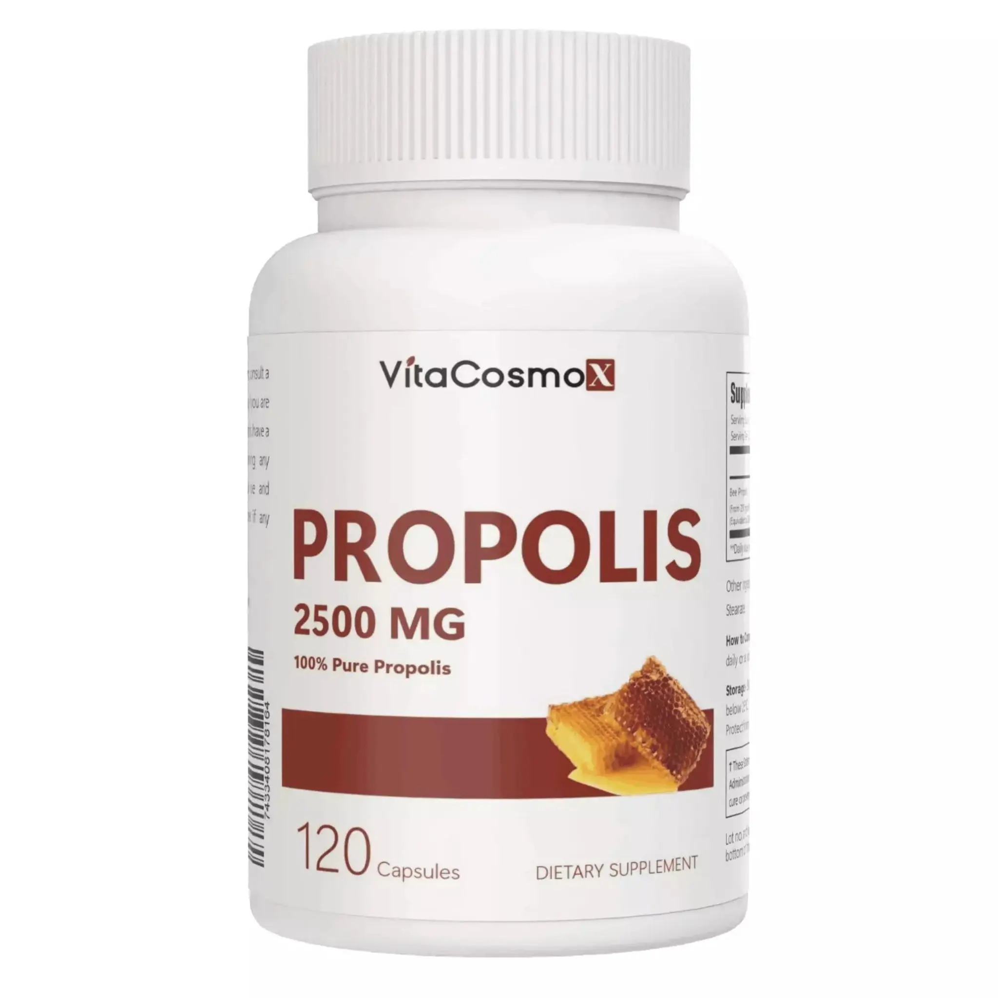 VitaCosmoX Bee Propolis 2500 mg - 120 Vegan Capsules | Natural Bee-Derived Resin Supplement for Adults | Daily Wellness