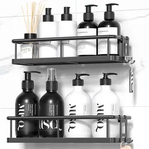 YASONIC Shower Caddy Adhesive – Rustproof Bathroom Shelves with Removable Hooks & No Drill Installation