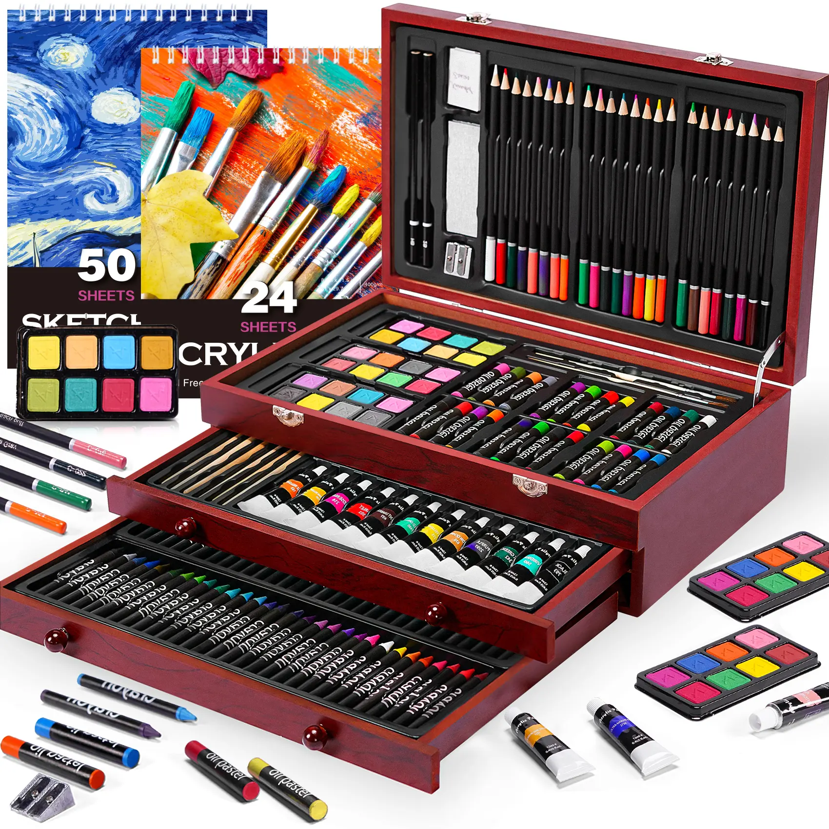 175 Piece Deluxe Art Set, Painting Materials, Professional Art Kit in Wooden Case, for Adults, Teens, Artists, Portable, Art Maker, Easter Gifts Basket Stuffers, #Summervibes