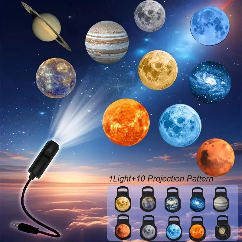 360° Rotating Colorful Galaxy Planet Projector - 10-Mode USB-Powered Portable Color-Adjustable LED Star Night Light, Room Decor, Chill Room Accessories, Party Lights, Christmas Gift