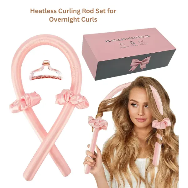 Heatless Curling Rod Set for Overnight Curls, No-Heat Satin Hair Curler Headband for Long Hair, Soft Sleep Rollers, Birthday & Summer Gift