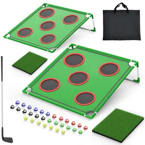 Golf Chipping Cornhole Set - 20 Velcro Balls, Putting Mat, Putter and Carrying Bag - Target Games for Golfers, Fathers, Indoor Outdoor Backyard
