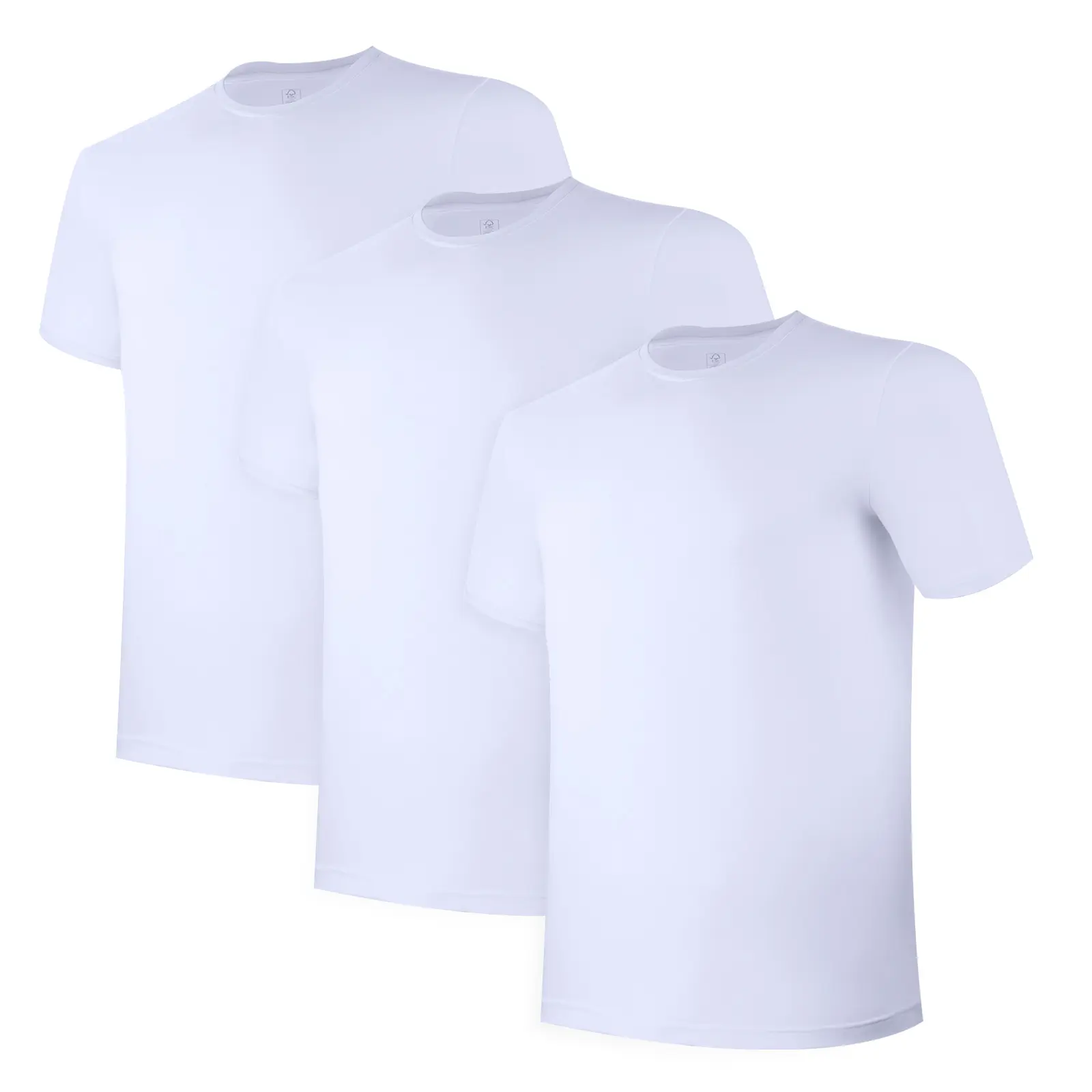 BAMBOO COOL Men's 3-Pack Moisture-Wicking Short-Sleeve Undershirts Tops - Soft, Stretchy, Silky, High-Stretch, Medium Length, Stay-Tucked, Anti-Sweat, Quick-Dry, Round Neck, Solid Color Layering Tees for Office