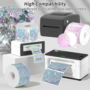 Holographic Silver Round Labels 5x5cm, 400pcs, Adhesive Price Tags, Thermal Printing Labels, Thermal Label Paper for Phomemo Pm-246-S Printer