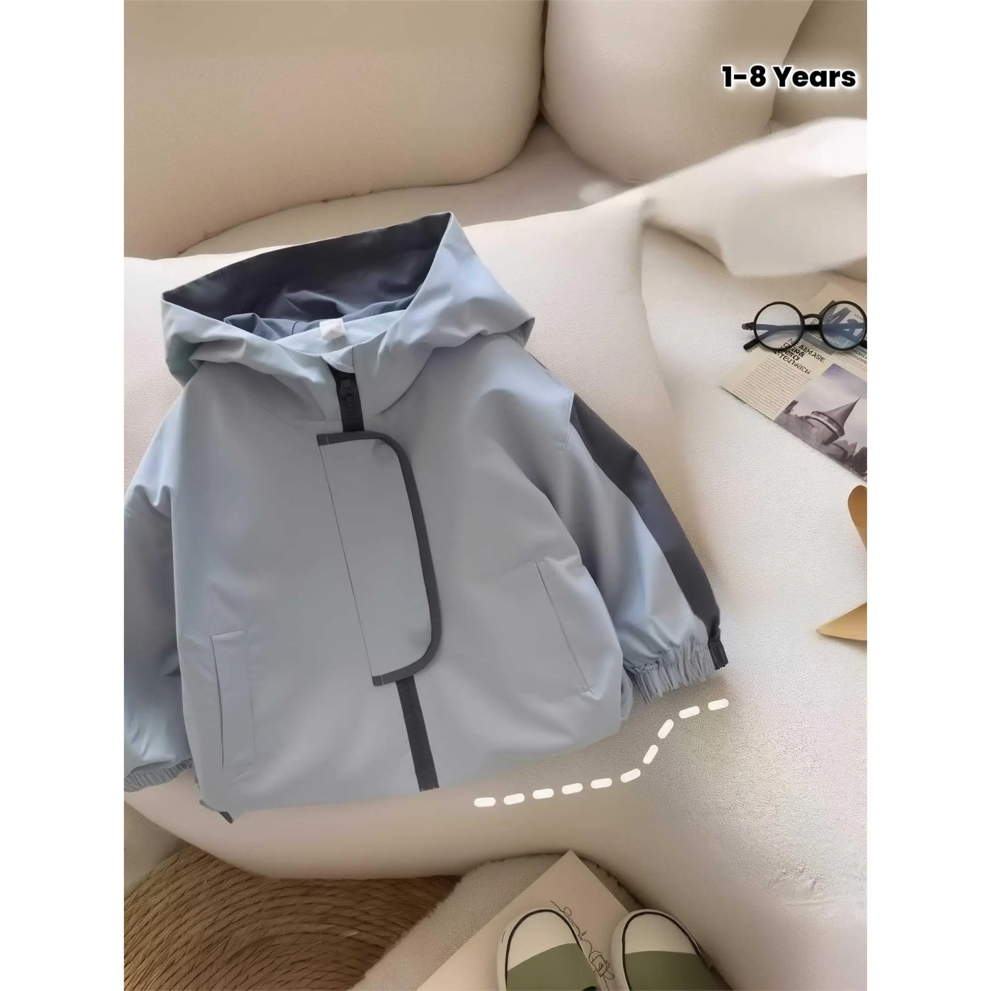 Kids' Hooded Windbreaker Jacket, Color-Block Spliced Trench Coat, New Spring & Autumn Outerwear for Boys & Girls, Breathable & Comfortable, Perfect for Daily Street Wear, Versatile Casual Jacket Top for Girls, Kids Outerwear, Outdoor Kids Clothing