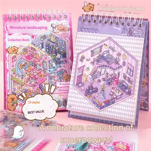 20 Sets DIY Miniature 3D Sticker Scene Book, Sticker Therapy Scenes Collection Book for Adults Stress Relief Pass The Time, Make Your Own House Miniature Cute Cartoon Animal Isometric Scene Funny Stickers