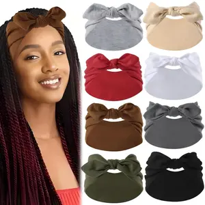 Solid Color Bunny Ear Knot Headband for Women, Elastic Bow Sports Headband, Sweat-Absorbent Yoga Headwrap, Headbands For Women