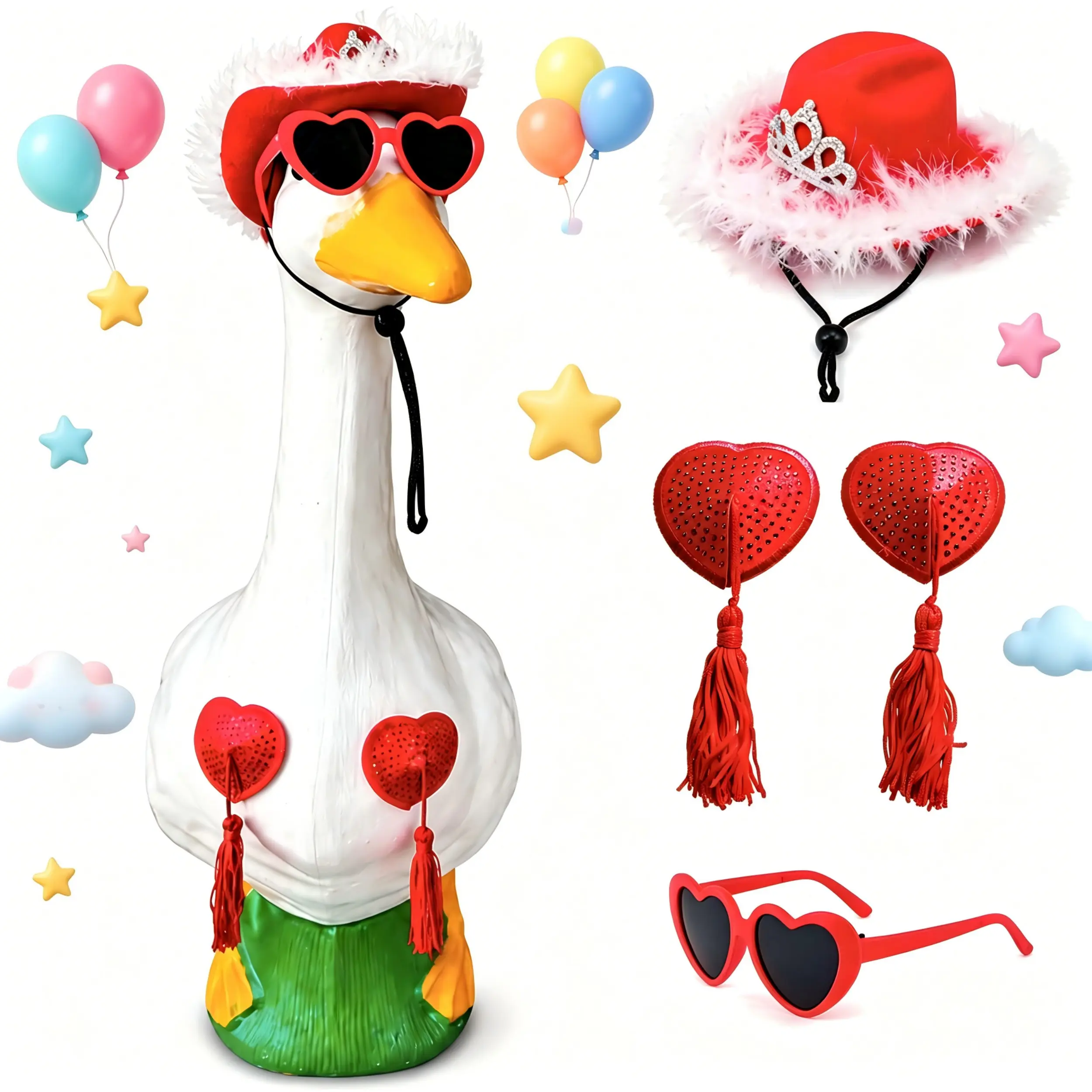17-in & 23-in Summer Porch Goose Costumes with Accessories, Funny Outfit Set Including Hat, Heart Sunglasses & Tassel Skirt for Outdoor Lawn Decor (Toys & Hobbies DIY Specialty Supply)