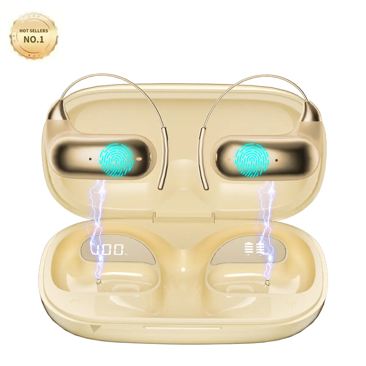 Wireless Earbuds Bluetooth 6.1 Hi‑Fi Stereo Noise‑Cancelling Music Headphones, High‑Resolution Open‑Ear Ear‑Hook Design Wireless Bluetooth Earphones for Sports/Running, Ultra‑Long Battery Life, Skin Tone