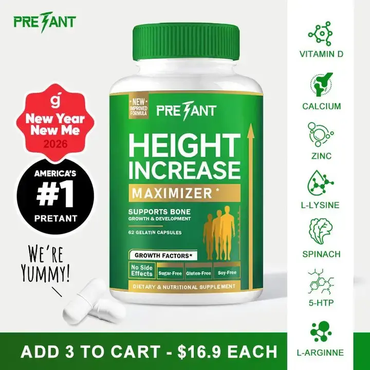 PRETANT Kids & Teens Essential Minerals Supplement - Calcium, Zinc, D3, L-Arginine, Glutamine - Hormone Free, Prop 65 Safe, Capsule Format for Easy Daily Intake - 60 Pcs