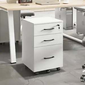 File Cabinet, 3 Drawer Wood Mobile File Cabinet with Lock, Under Desk Storage Drawers Small File Cabinet for Home Office