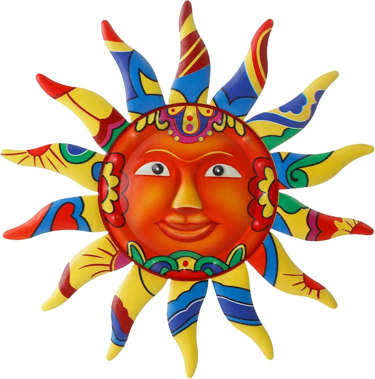 12.7 Inches Metal Sun Wall Art Decor Hanging for Indoor Outdoor Home Garden Colorful Sun Face Sculptures & Statues Yellow
