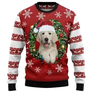 Golden Retriever Wearing Santa Hat Ugly Christmas Sweater for men and women