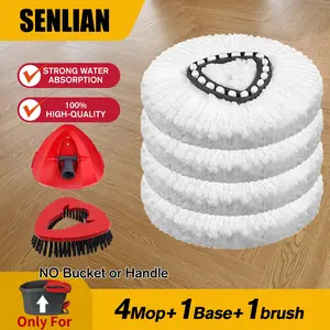 4 Pack Spin Mop Replacements Head Compatible for EasyWring 1-Tank System Microfiber Refills with Scrub Brush & Base Machine Washable for Smooth Surfaces