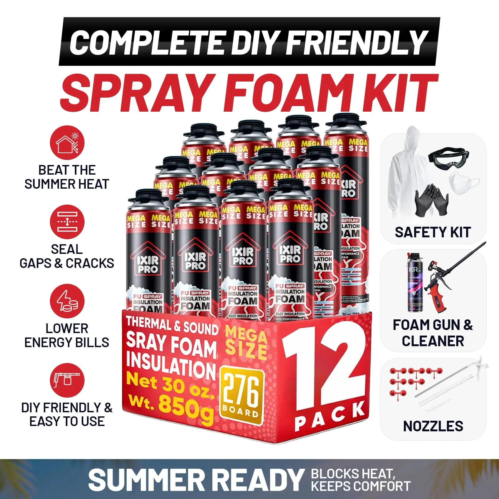 Complete DIY Closed - Cell Spray Foam Insulation Kit – 12 Pack - Ixirpro