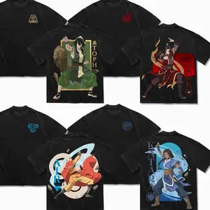 Avatar The Last Airbender Team Aang Zuko Katara Toph Vintage Acid Washed T-Shirt – Oversized Heavy Cotton Anime Streetwear Graphic Tee MLU