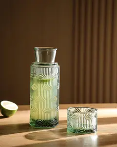 Mouthwash Dispenser for Bathroom,  Glass Water Carafe Set with Tumbler Lid, Bedside Carafe for Guest Rooms, Office Nightstand, and  Decor-Green