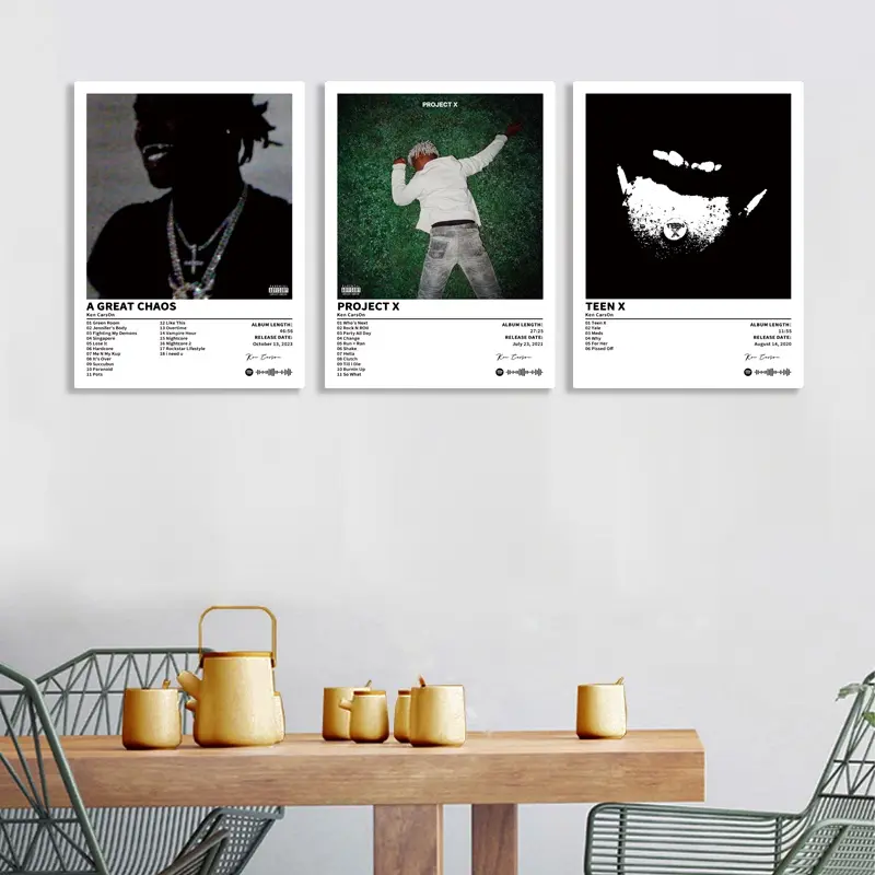 3-piece set of music album cover canvas posters, Art wall decor, Decoration items, featuring album titles, in a hip-hop/pop style, minimalist design, a gift for music lovers, suitable for home or office, Frameless