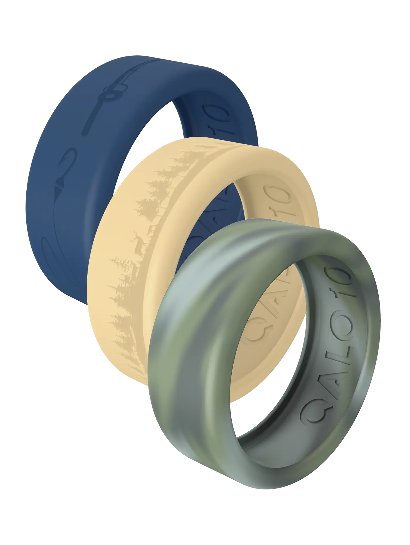 QRNT Slim Profile Sports Rings, 3-Pack Unisex Fit Silicone Band Rings with Protective Layer for Outdoor Enthusiasts, Engraved Logo
