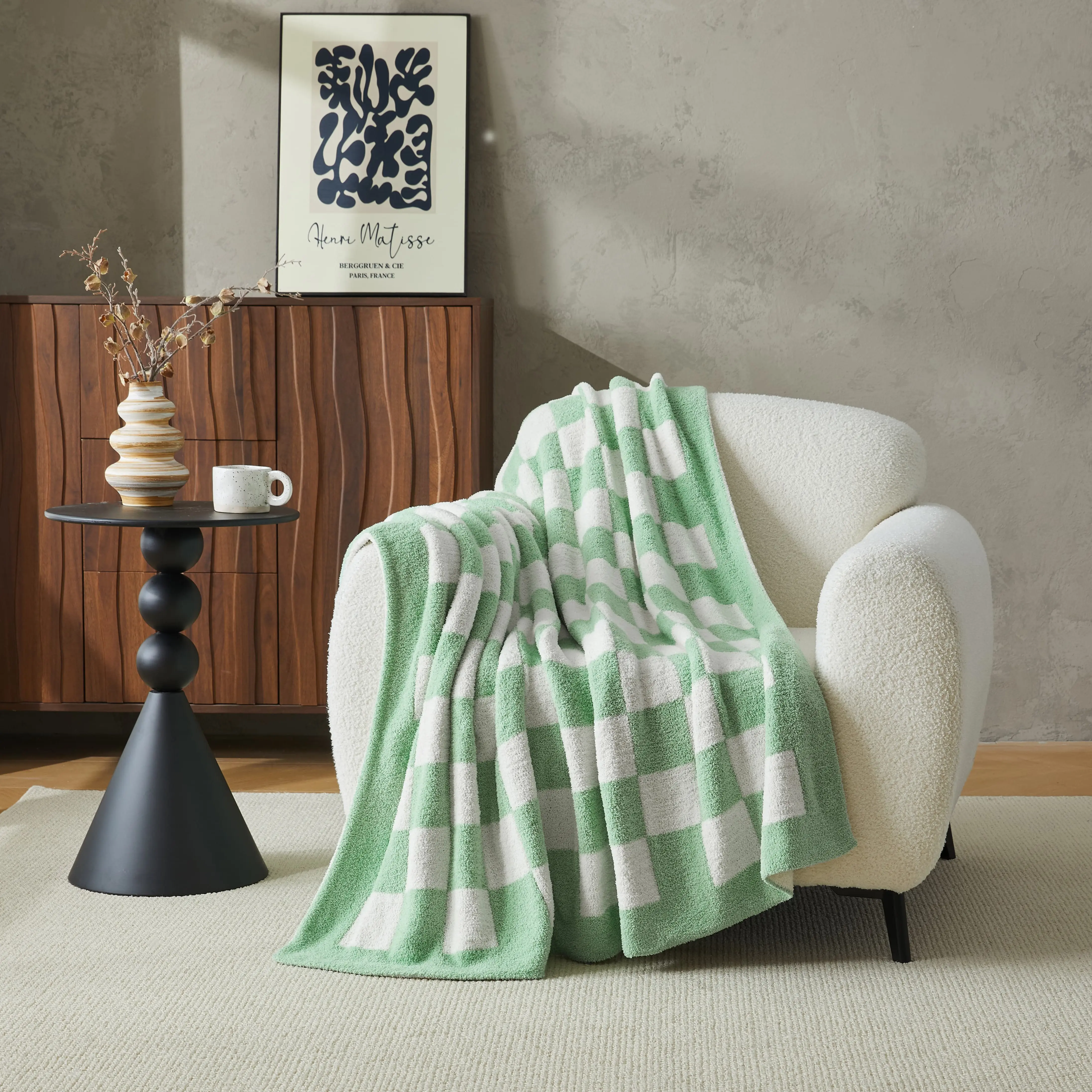 Litanika Soft Knit Checkered Blanket, Aesthetic Checkerboard Microfiber Plush Bed Blanket for Couch, Sofa & Bedroom Decor