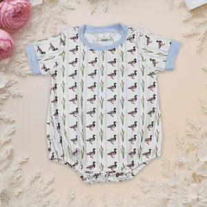 Baby Boys' Stripes Print Bodysuit - Summer Short Sleeve Duck Design, Comfortable Casual Fashion Kids' Top