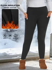 Plus Size Fleece Lined High Waisted Leggings with Pockets, Women's Fall Winter Yoga Pants, Elastic Warm Comfort, Essential for Cold Weather