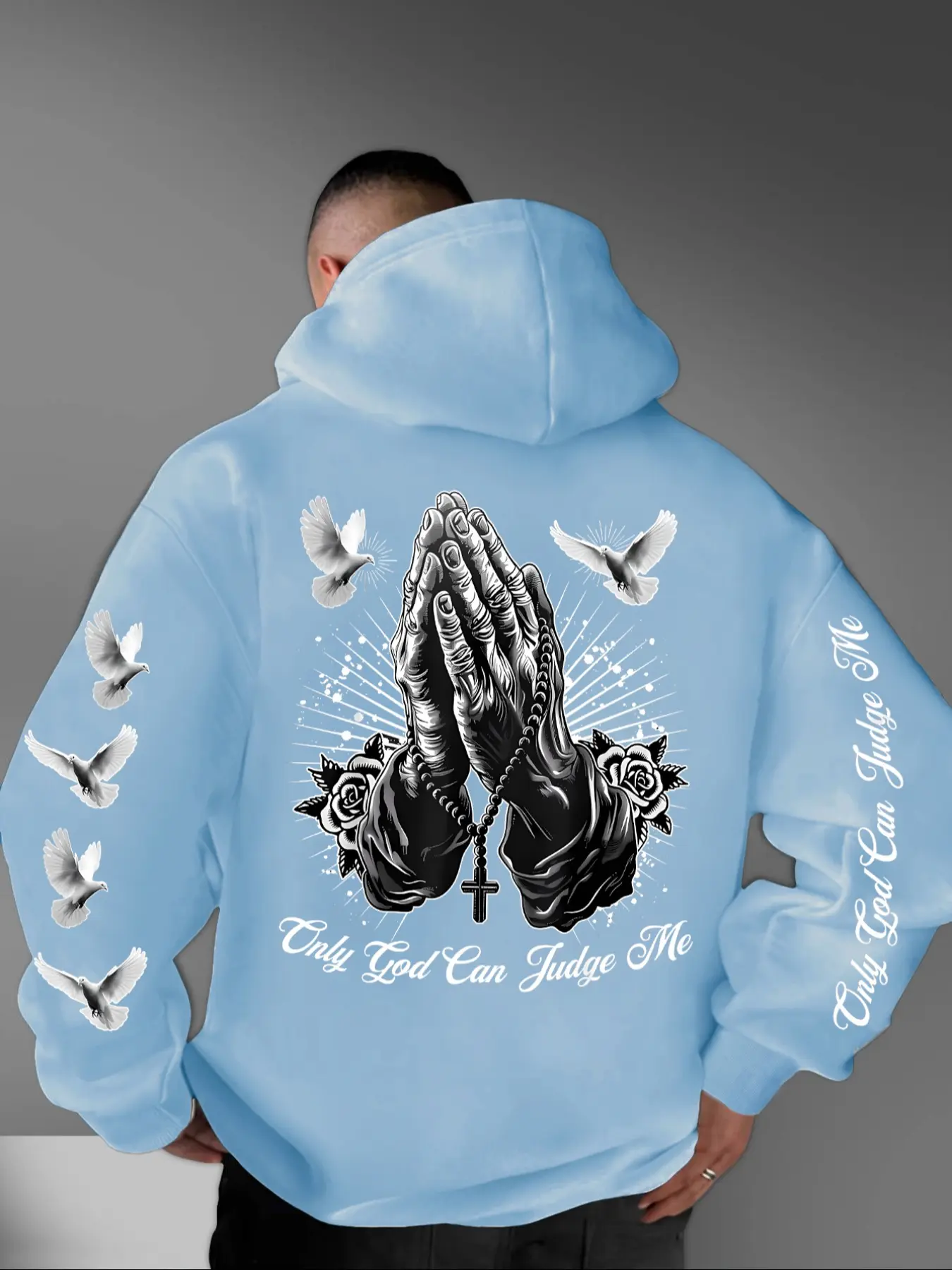 Men's Casual Loose Hooded Sweatshirt, Classic Simple Letter Handprint Print Fleece Pullover, Long Sleeve H-Type Fall & Winter