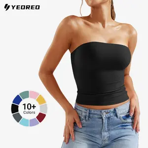 YEOREO Double Lined Long Tube Top Sexy Y2K Sophie Strapless Fitted Bandeau Women Summer Going Out Cute Basic Crop Top summervibes Sleeveless Minimalist Halter Tank Tops Halter Neck Top Womenswear