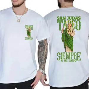 San Judas Tadeo Siempre A Mi Lado T-Shirt 2 Sides Print, Catholic Faith Tee, Patron Saint Shirt, Religious Graphic Tee, Devotional Apparel, Gift for Believers Menswear Top side t-shirt classic cotton fabric