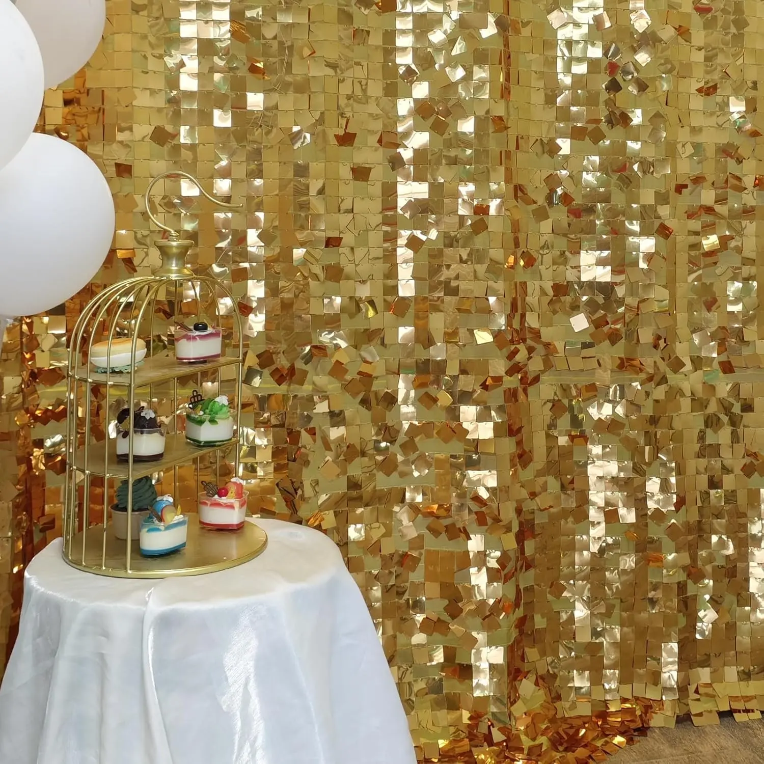 Gold-color Shimmer Wall Backdrop 6ft * 8ft 1 Panel, Square Sequin Backdrop Photobooth Props for Wedding, Anniversary, Birthday, Party Decorations, Festive Photo Backdrop, Lightweight