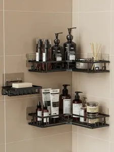 Shower Caddy Organizer Set, 3 Pack Stainless Steel Shower Shelves with Soap Holder and Hooks, No Drill Adhesive Bathroom Organizer, Rustproof Corner Shower Shelf for Shampoo, Body Wash and Bathroom Accessories