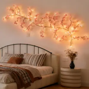 LED Tree Branch Lights for Wall 5.9/7.55 FT 144LEDs Pink Rose Lights Vine Light with Remote and 8 Lighting Modes Pink Rose Garland Willow Vine for Bedroom Indoor Wall Wedding Christmas Decor