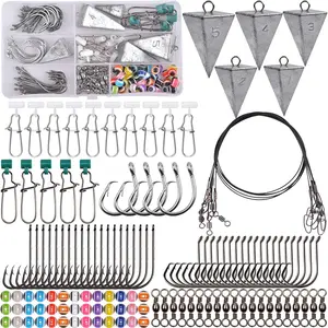 Surf Fishing Tackle Kit 130pcs Saltwater Surf Fishing Rigs Include Fishing Leaders Pyramid Sinker Weight Sinker Slider Fishing Hooks Swivels Surf Fishing Accessories