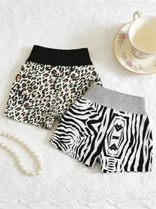 High Waist Belly Control Wide Waistband Shorts Set, Leopard Zebra Animal Print, High Stretch Activewear Slimming Butt Lifting, Sport Home Wear, Fitness Outfits