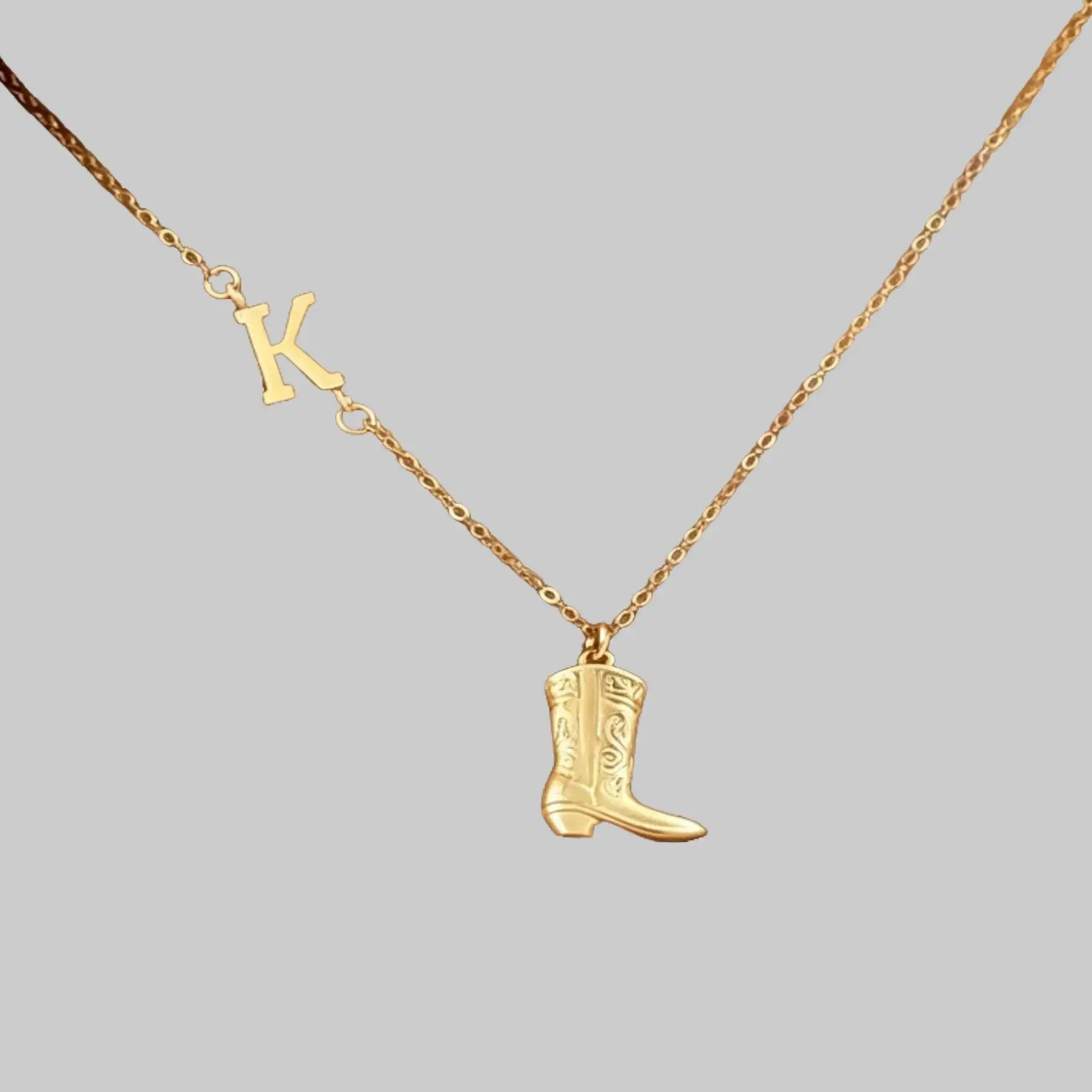 【For U Gifts】2026 NEW Women's Personalized Cowboy Boot Initial Necklace - Dainty Gold Western Stainless Steel Chain Jewelry, Custom Engraved Gold Letter Pendant, Personalized Engraving Letter Chain Necklaces, Vintage Gift for Her, Initial Necklaces