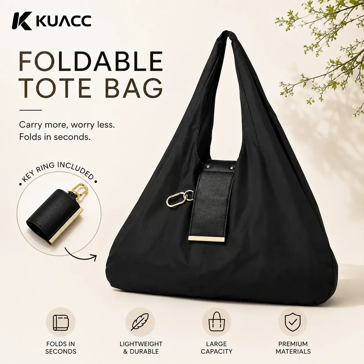 Compact Foldable Keychain Tote Bag, Expandable Reusable Grocery Shopping Bag with Key Ring, Portable Carryall for Travel, Daily Errands & On-the-Go Use